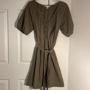 Olive green dress with puff sleeves